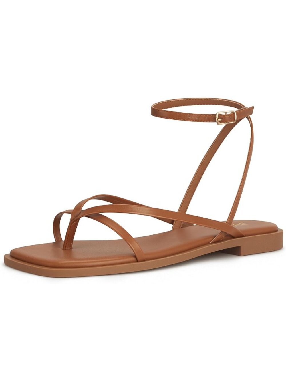 🆕Women's All Brown Flats Sandals Square Toe Strappy Ankle Strap Casual